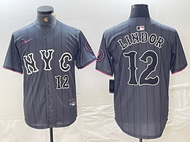 Men New York Mets #12 Lindor Black City Edition 2024 Nike MLB Jersey style 2->new york mets->MLB Jersey